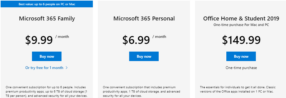 microsoft 365 pricing for mac