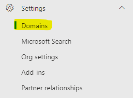 Domain Settings navigation menu