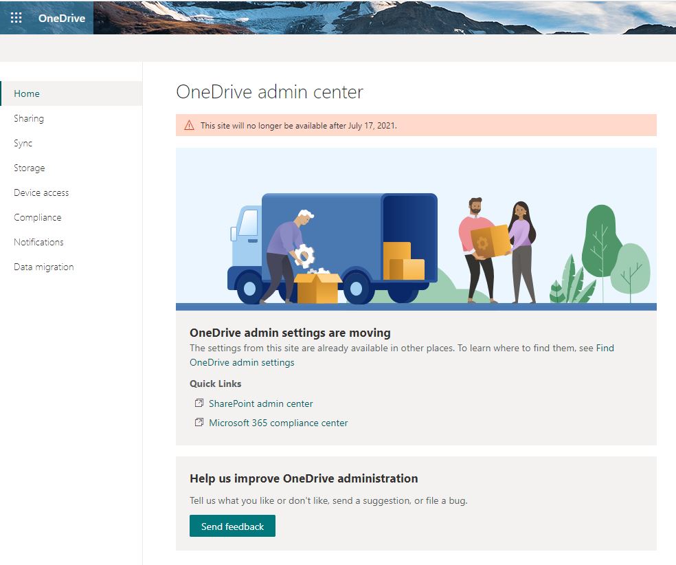 OneDrive Admin center interface