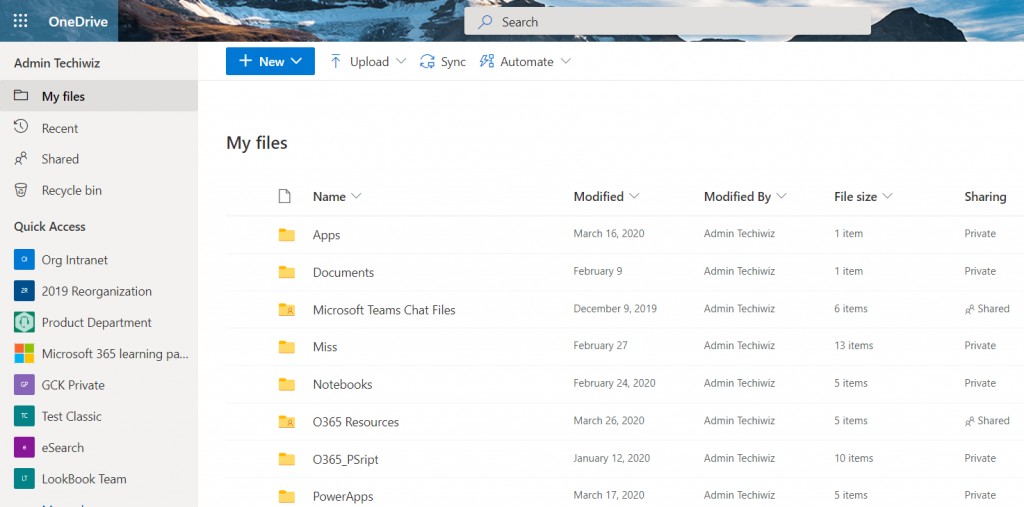 SharePoint Vs OneDrive interface