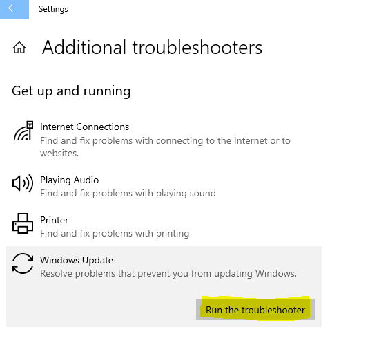 Run the Windows Update Troubleshooter