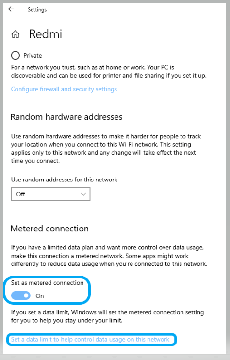 Set Metering on WLAN connection